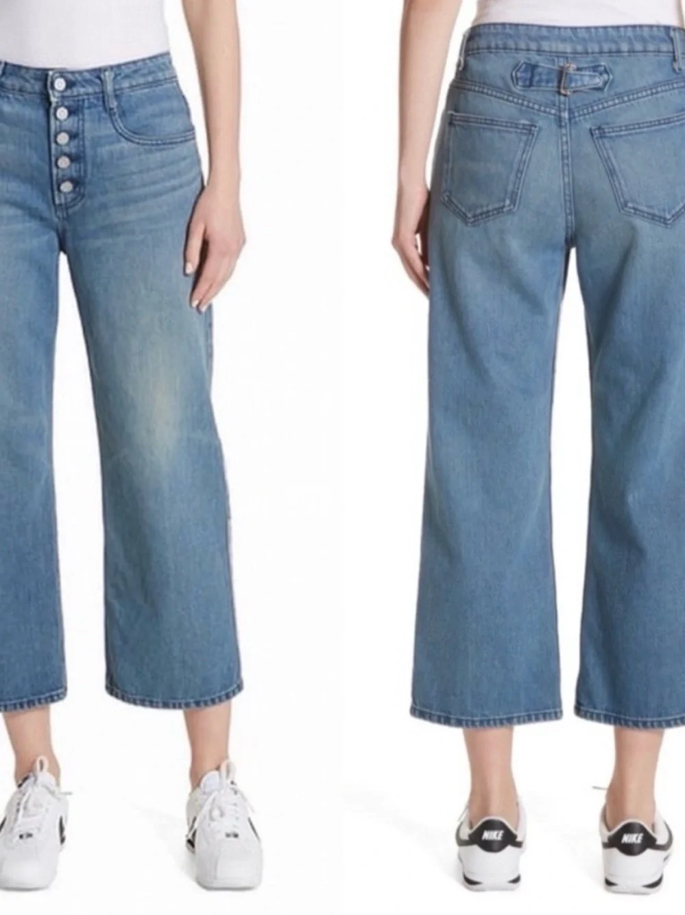 ALC Button Fly Cropped Wide Leg Medium Wash Jeans Womens 10